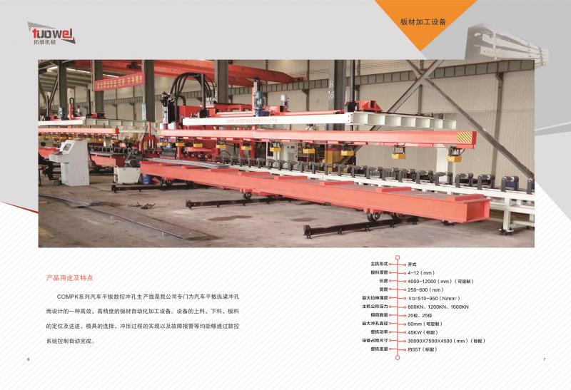 山東拓維機械制造有限公司，汽車大梁沖，汽車小梁沖，鋼模板沖孔，鋼模板加工設備，汽車橫梁沖，數(shù)控平板沖孔機，中厚板數(shù)控沖床，數(shù)控沖鉆復合機，汽車縱梁沖，縱梁自動化生產線，中厚板沖割復合機，平地機刀片沖鉆生產線